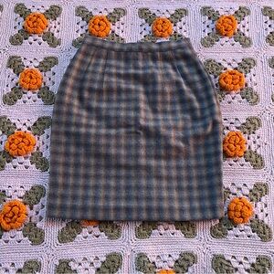 Vintage Green Plaid Wool Pencil Skirt, French Brand Michel Rene, Size XS